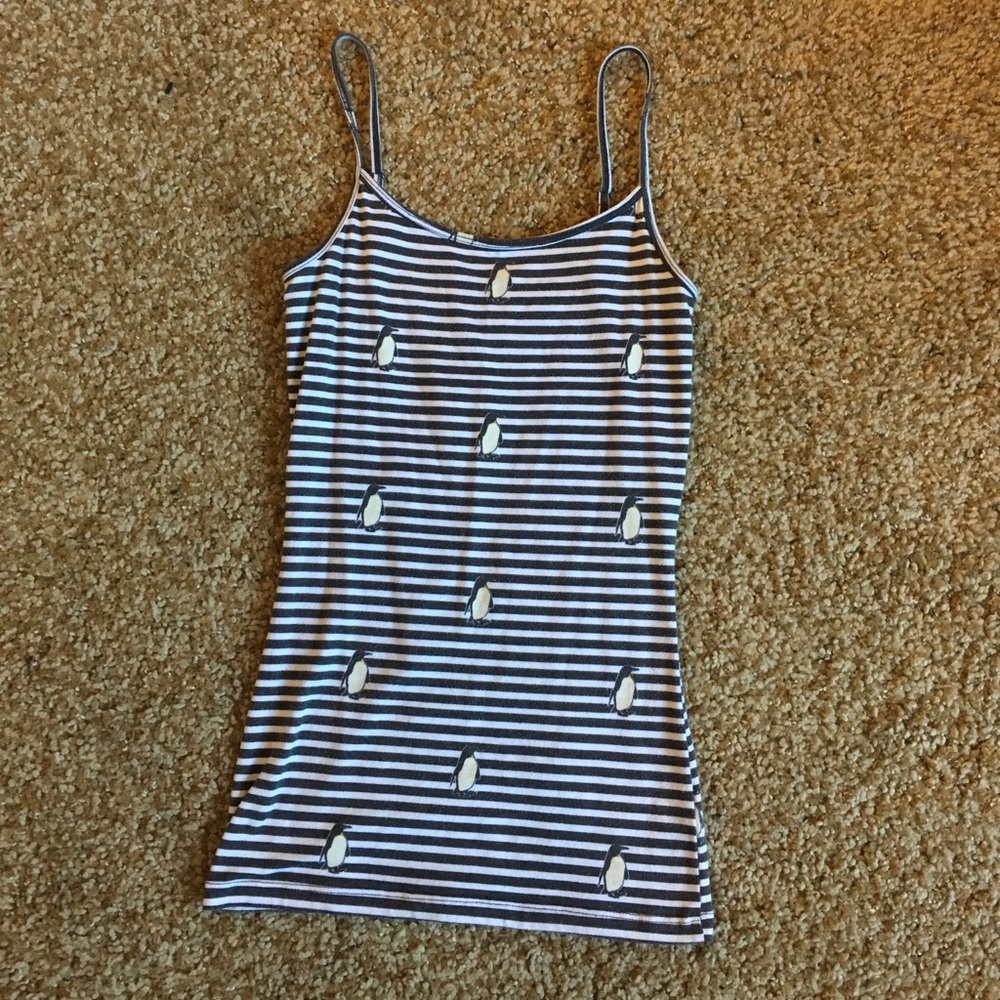 Black and White Striped Tank Top with Penguins